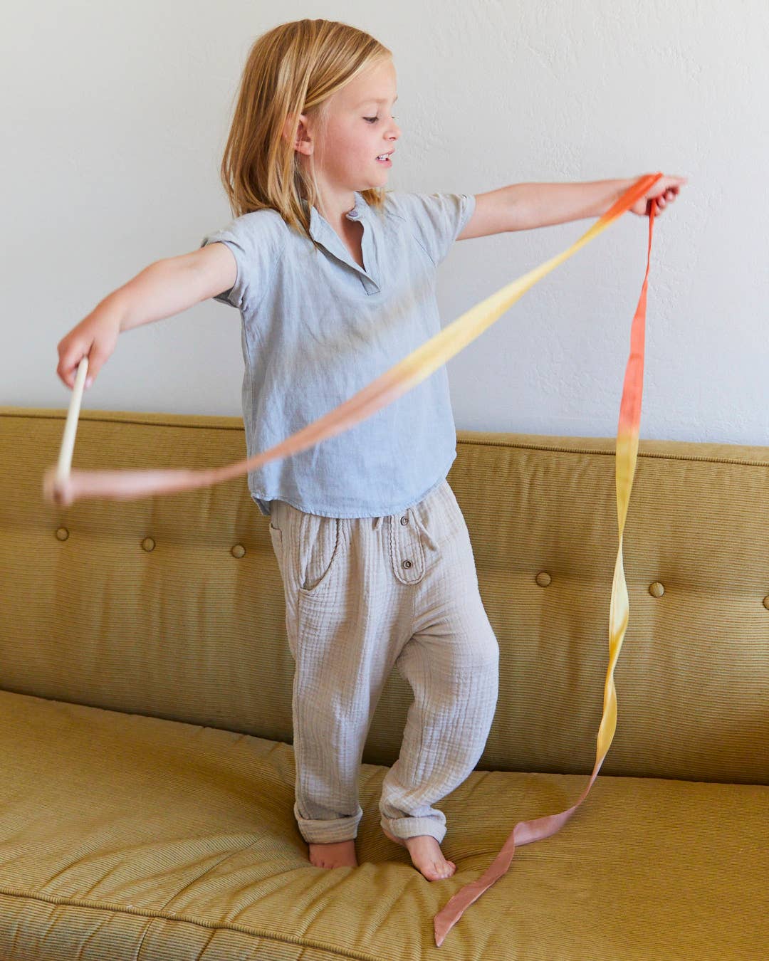 Sarahs Silk Boho Rainbow Silk & Wood Streamer - Wand for Pretend Play - - MamaMilla