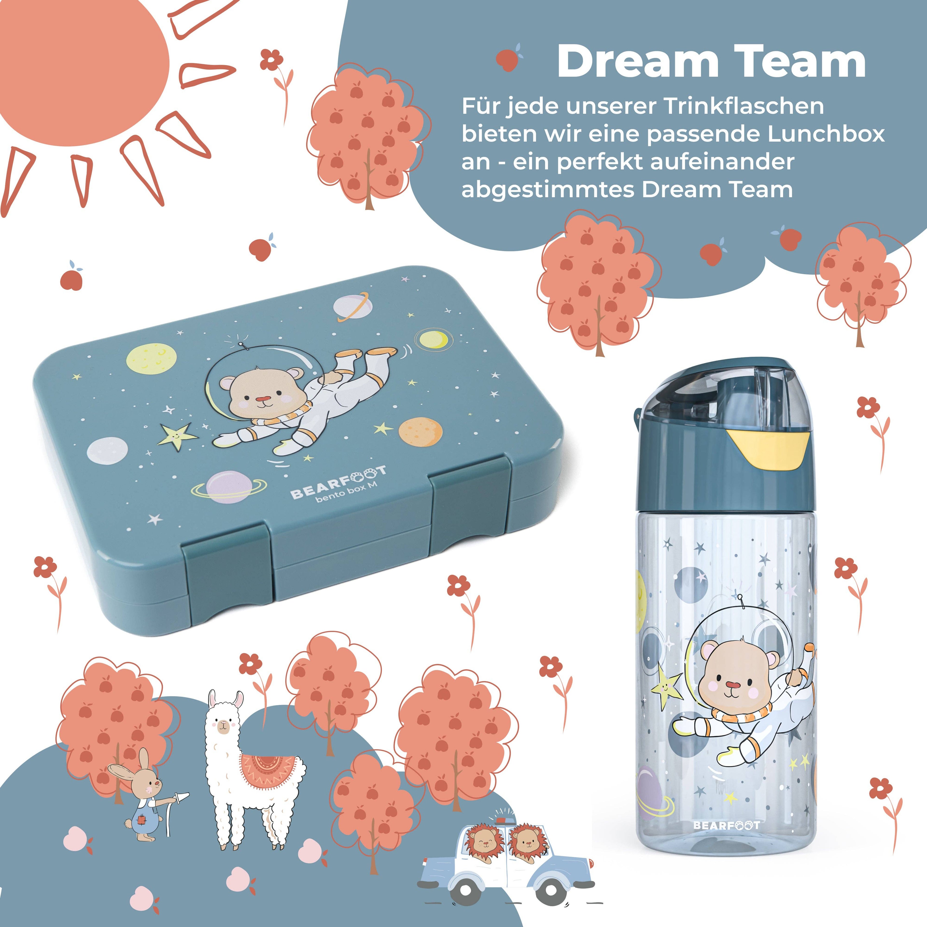 BEARFOOT Leichte Trinkflasche mit Griff und einfacher Öffnung – 450 ml – Astronautenbär – Kunststoff-Trinkflasche – MamaMilla