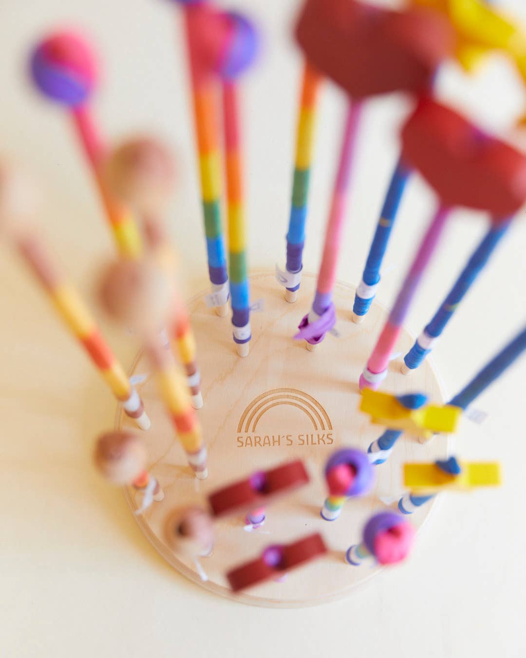 Sarahs Silk Boho Rainbow Silk & Wood Streamer - Wand for Pretend Play - - MamaMilla