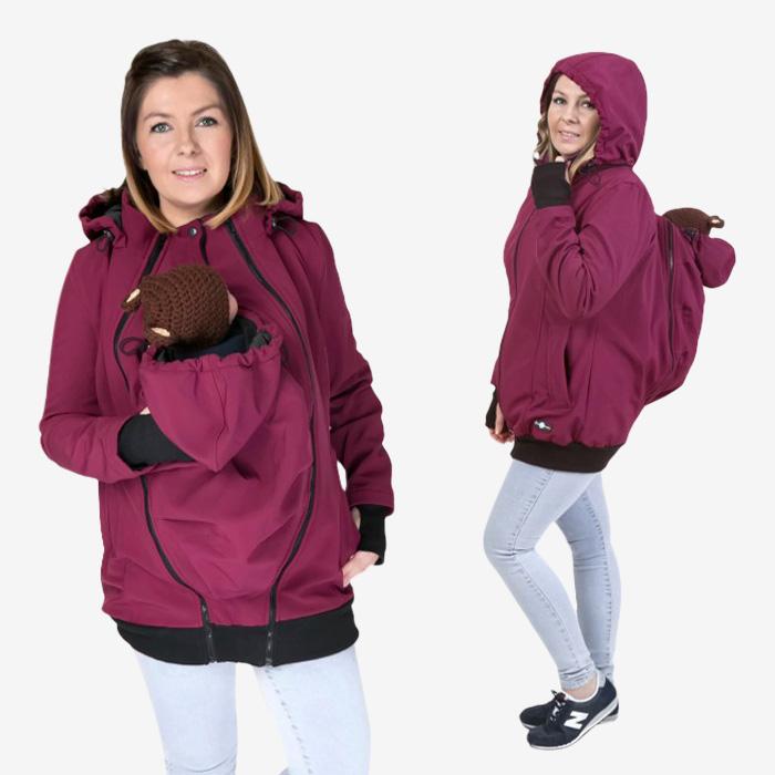 Fun2bemum 4i1 softshell bære- og graviditetsjakke også til rygbæring - Blommefarvet - Bærejakke - MamaMilla