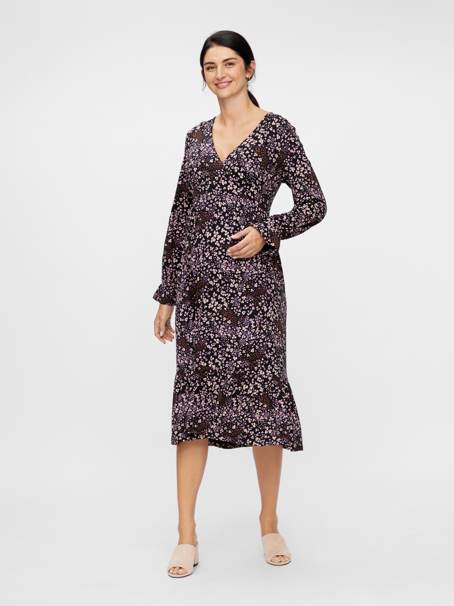 Mamalicious 2in1 Midi-Umstandskleid – Rosa/gelbe Blumen – Umstandsmode – MamaMilla