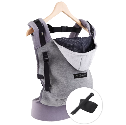 Love Radius Träger inkl. Babyeinsatz – Hoodie-Trage – Dunkelgrau/Flanellgrau – Tragehilfe – MamaMilla