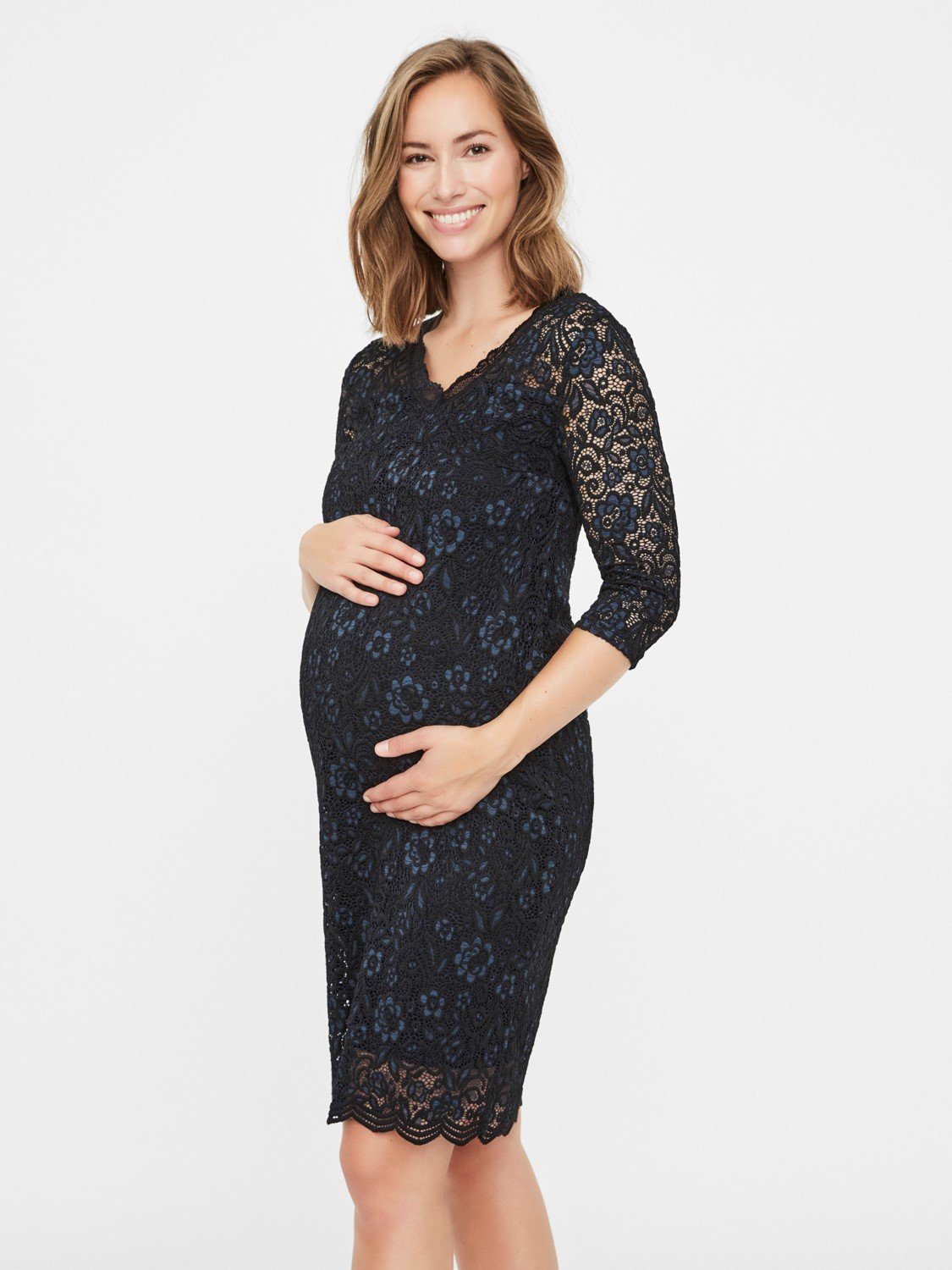 Mamalicious Umstandskleid aus zweifarbiger Spitze – Blau/Schwarz – Umstandsmode – MamaMilla