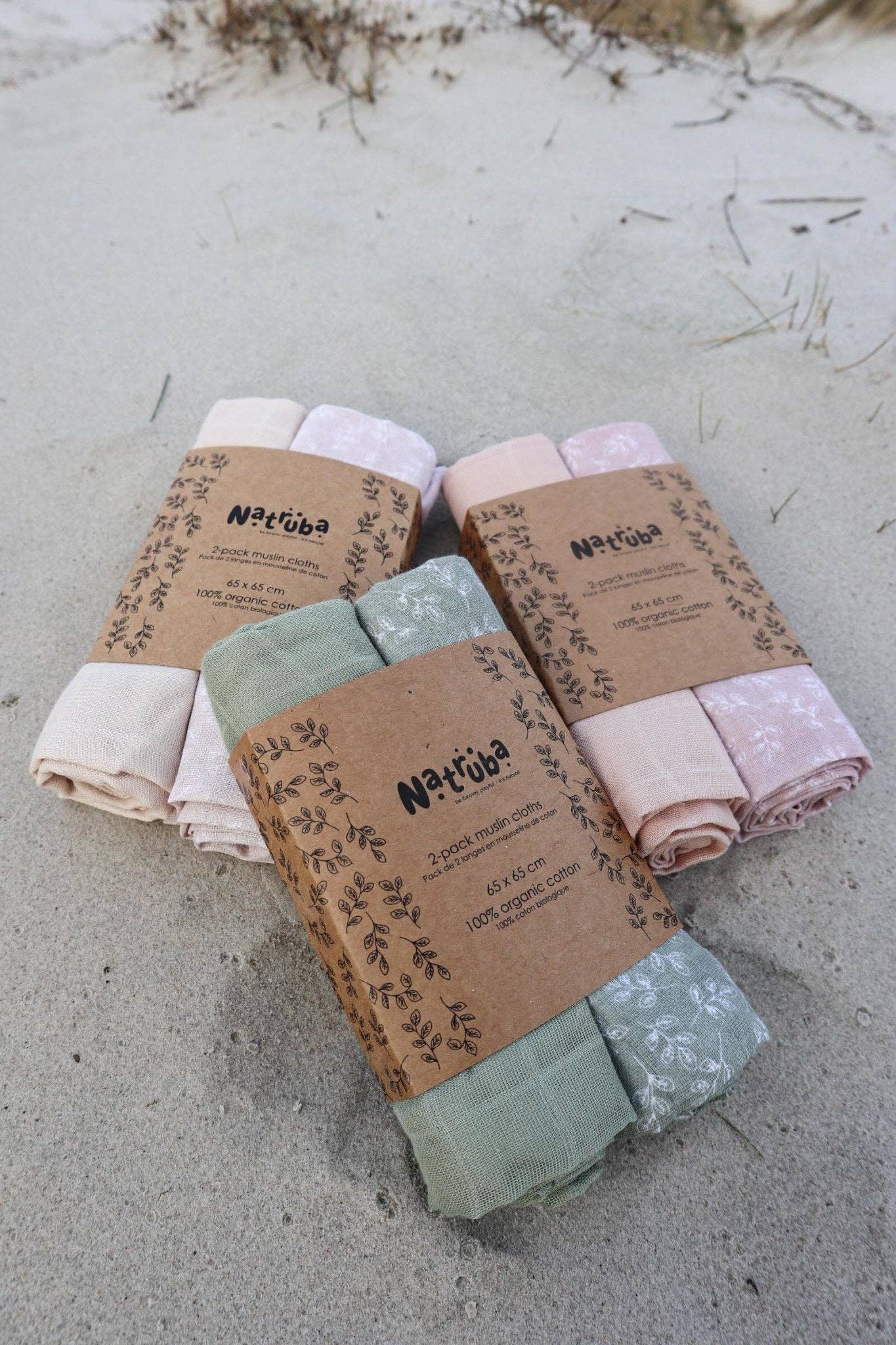 Natruba Stofbleer i Økologisk Muslin - 2 styk - Powder - Stofbleer - MamaMilla