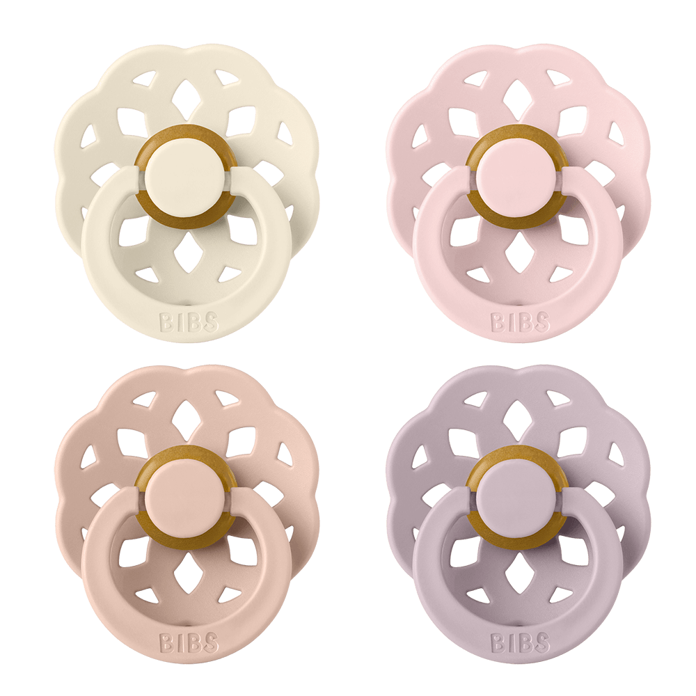 BIBS Color runder Schnuller, Größe 2, Latex – Elfenbein/Blush/Woodchuck (4er-Pack) – MamaMilla