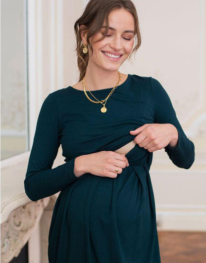 Seraphine Umstandskleid mit langen Ärmeln – Peachey – Emerald – Stillkleidung – MamaMilla