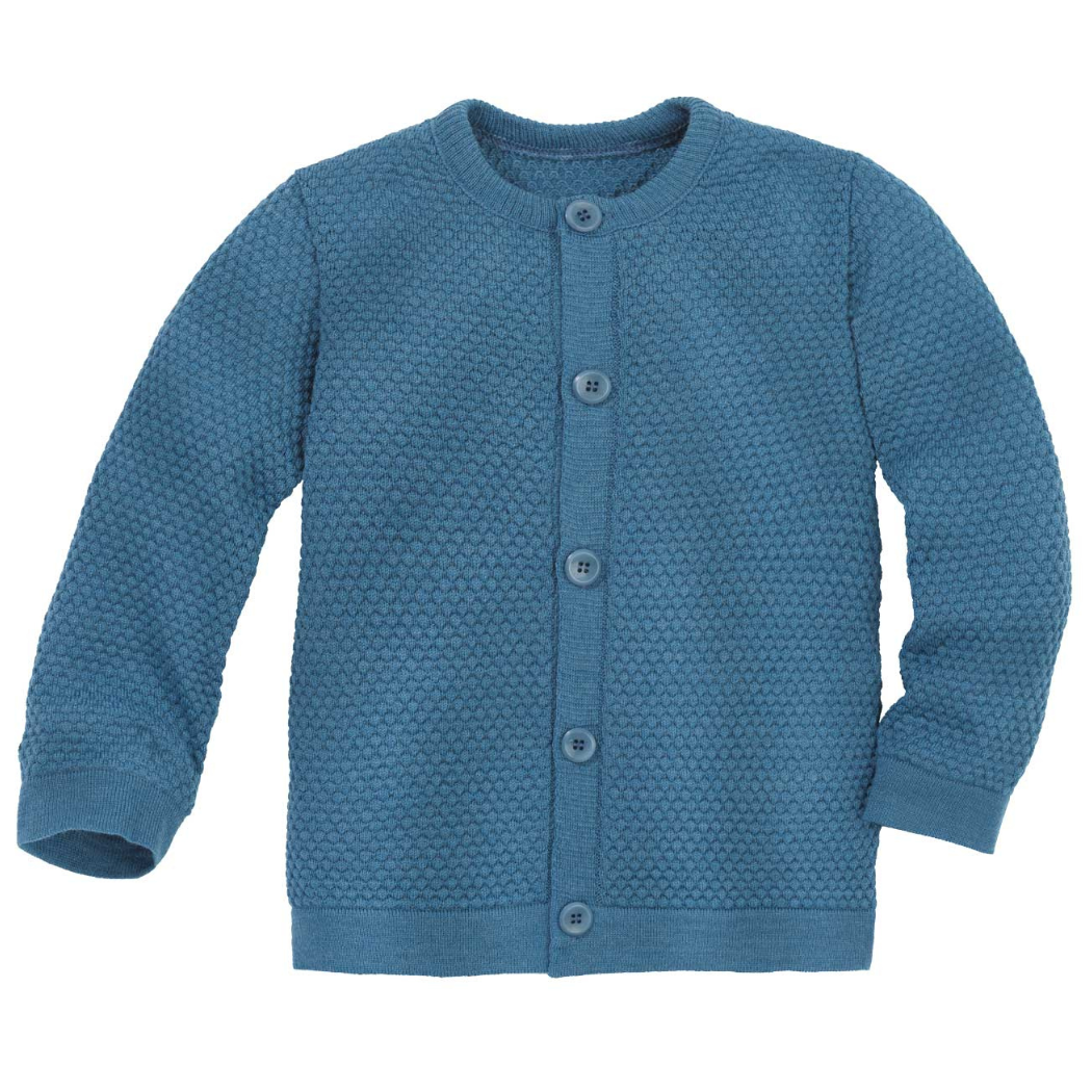 Disana-Cardigan aus Waffelstrick – Merinowolle – Taubenblau
