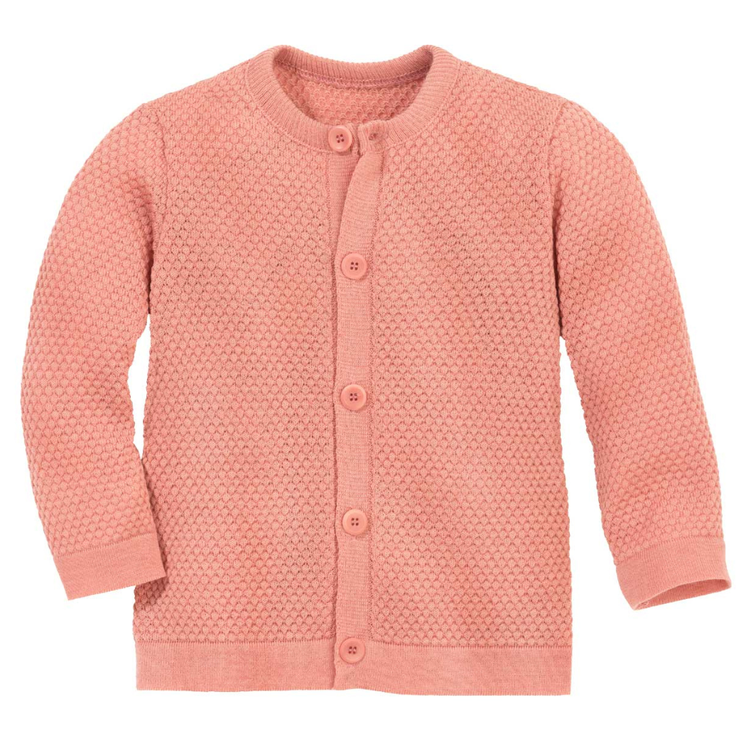 Disana-Cardigan aus Waffelstrick – Merinowolle – Zartrosa