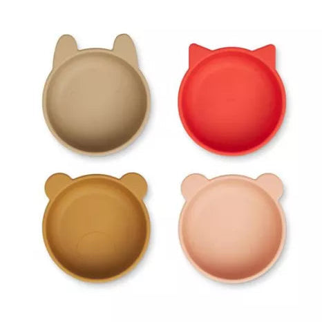 Liewood Iggy silikoneskåle 4-pak - Apple Red Tuscany Rose Multi Mix