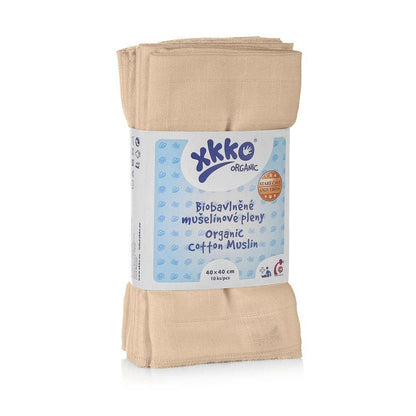 XKKO Waschlappen aus Bio-Baumwolle – Musselin – 40 x 40 cm – 10 Stück – Natur – Waschlappen – MamaMilla