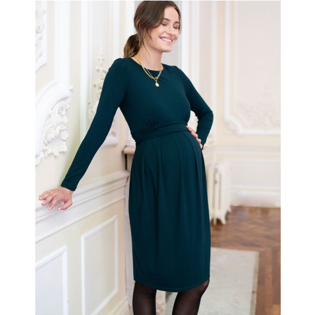 Seraphine Umstandskleid mit langen Ärmeln – Peachey – Emerald – Stillkleidung – MamaMilla