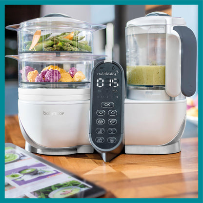 Babymoov Madmaskine - Nutribaby Plus inkl. 15 stk genanvendelige smoothieposer - Hvid - Madmaskine - MamaMilla