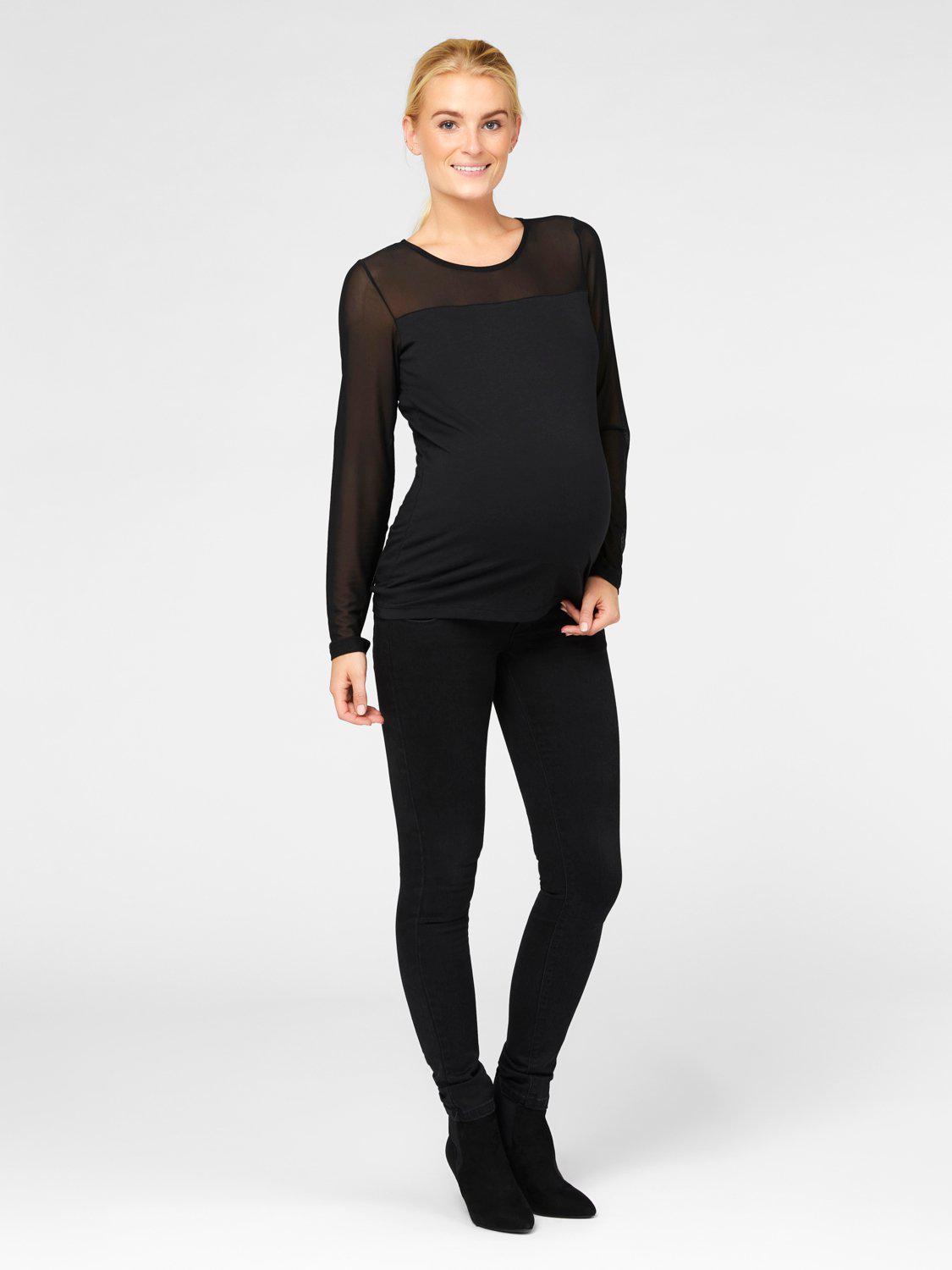 Mamalicious ventetop med chiffon - Sort - graviditetstøj - MamaMilla