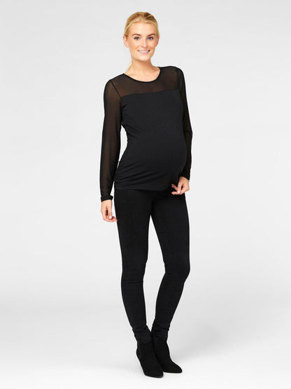 Mamalicious ventetop med chiffon - Sort - graviditetstøj - MamaMilla