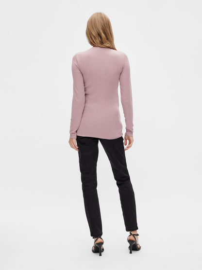 Mamalicious graviditetstop Trina med lange ærmer og blondehals - Elderberry - Graviditetstøj - MamaMilla