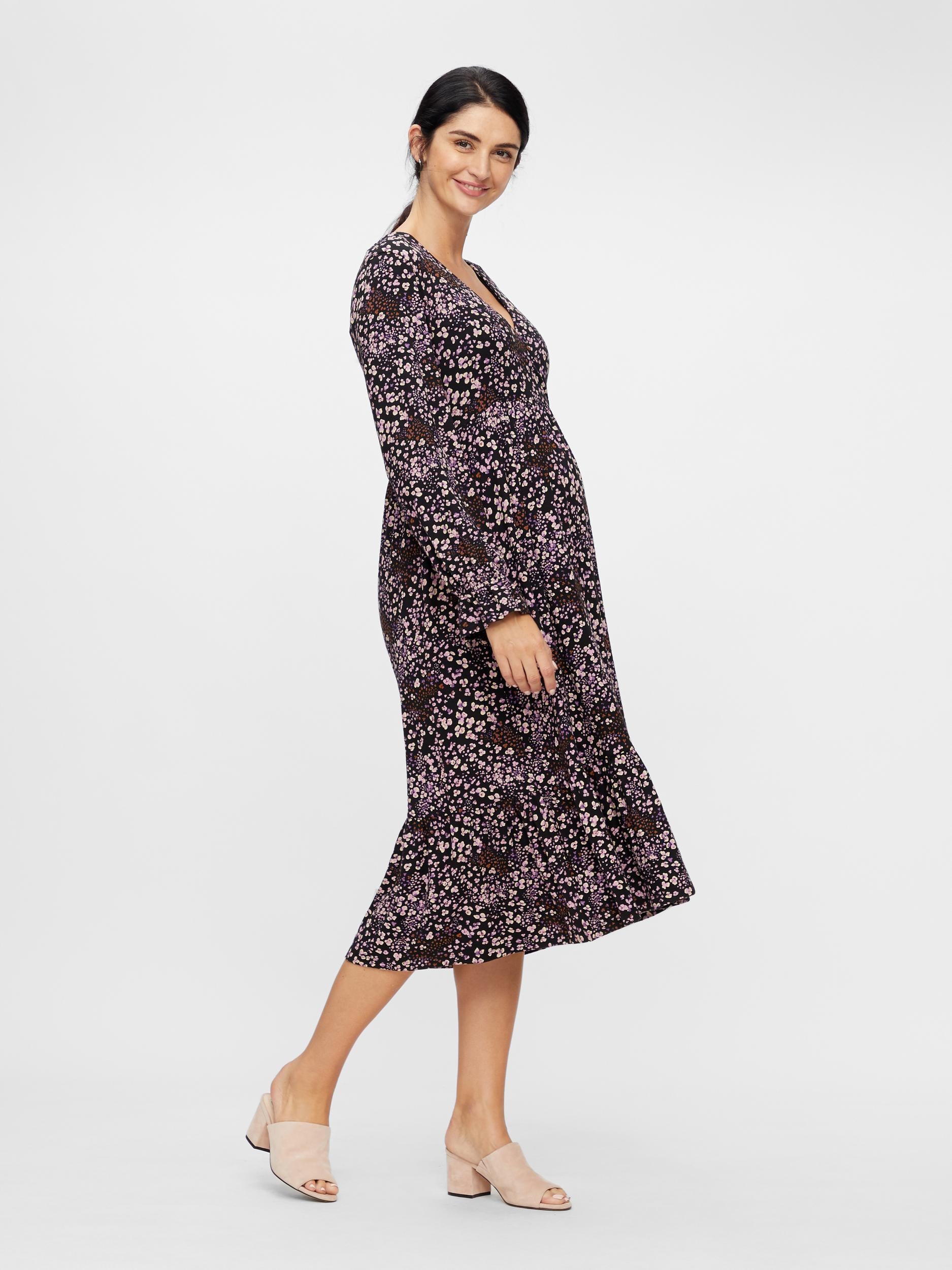 Mamalicious 2in1 Midi-Umstandskleid – Rosa/gelbe Blumen – Umstandsmode – MamaMilla