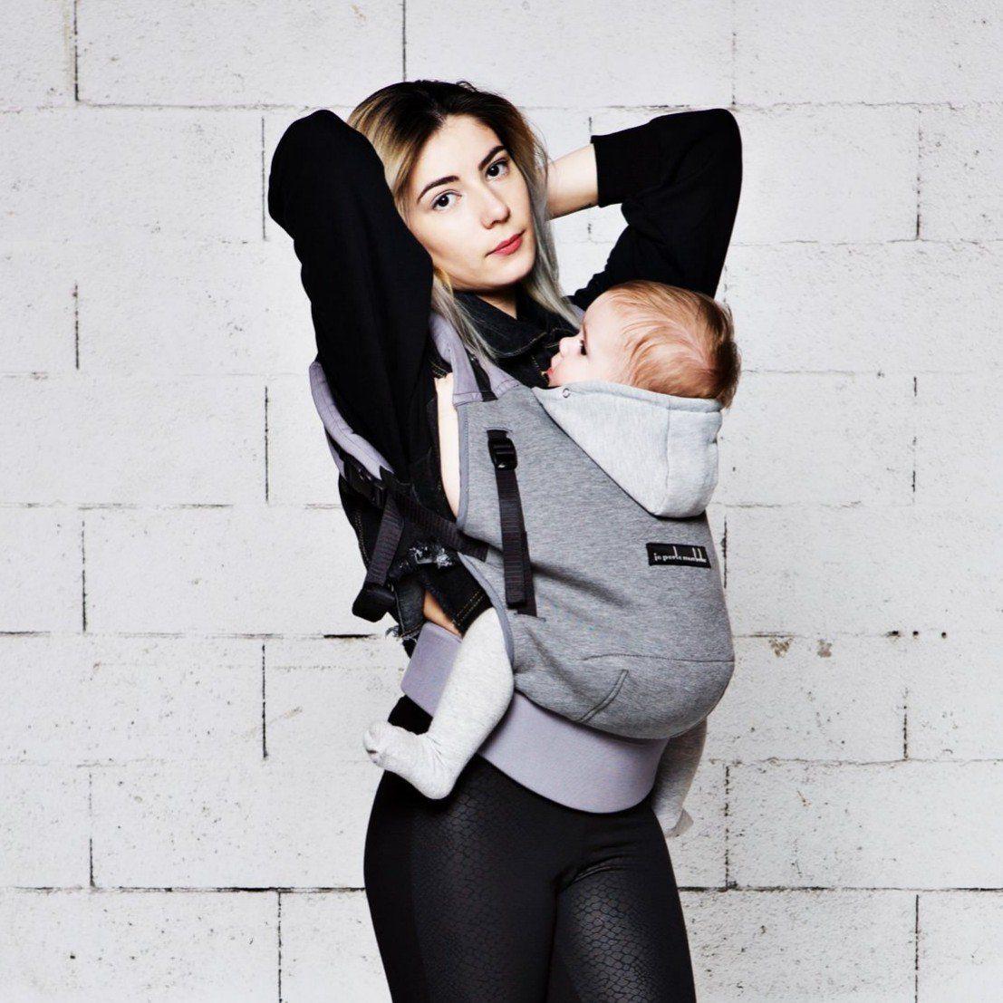 Love Radius Träger inkl. Babyeinsatz – Hoodie-Trage – Dunkelgrau/Flanellgrau – Tragehilfe – MamaMilla