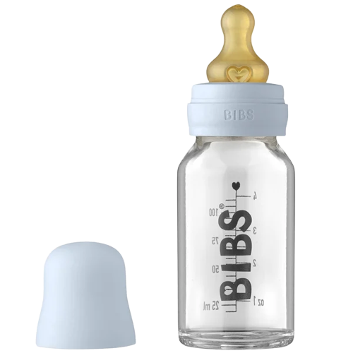 Bibs Babyflasche aus Glas – Latex – 110 ml. - Baby Blue - Flaschenbaby - MamaMilla