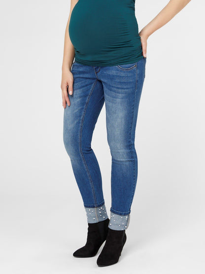 Mamalicious perlebesat ventejeans - Denim - Graviditetstøj - MamaMilla