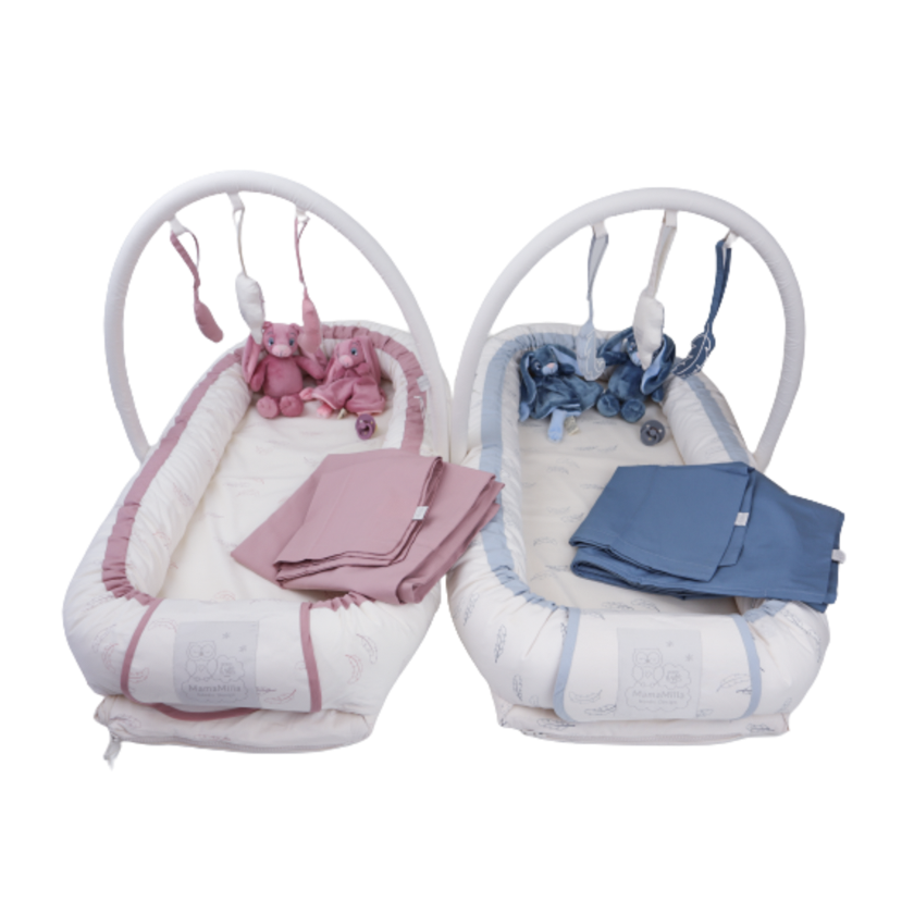 MamaMilla Babynest mit Fossflakes-Füllung – Rosenfedern – Babynest – MamaMilla